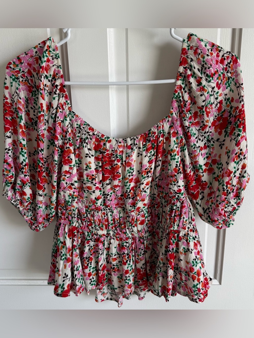 Saints &‎ Hearts Floral Peplum Blouse Puff Sleeve Cottagecore Top M